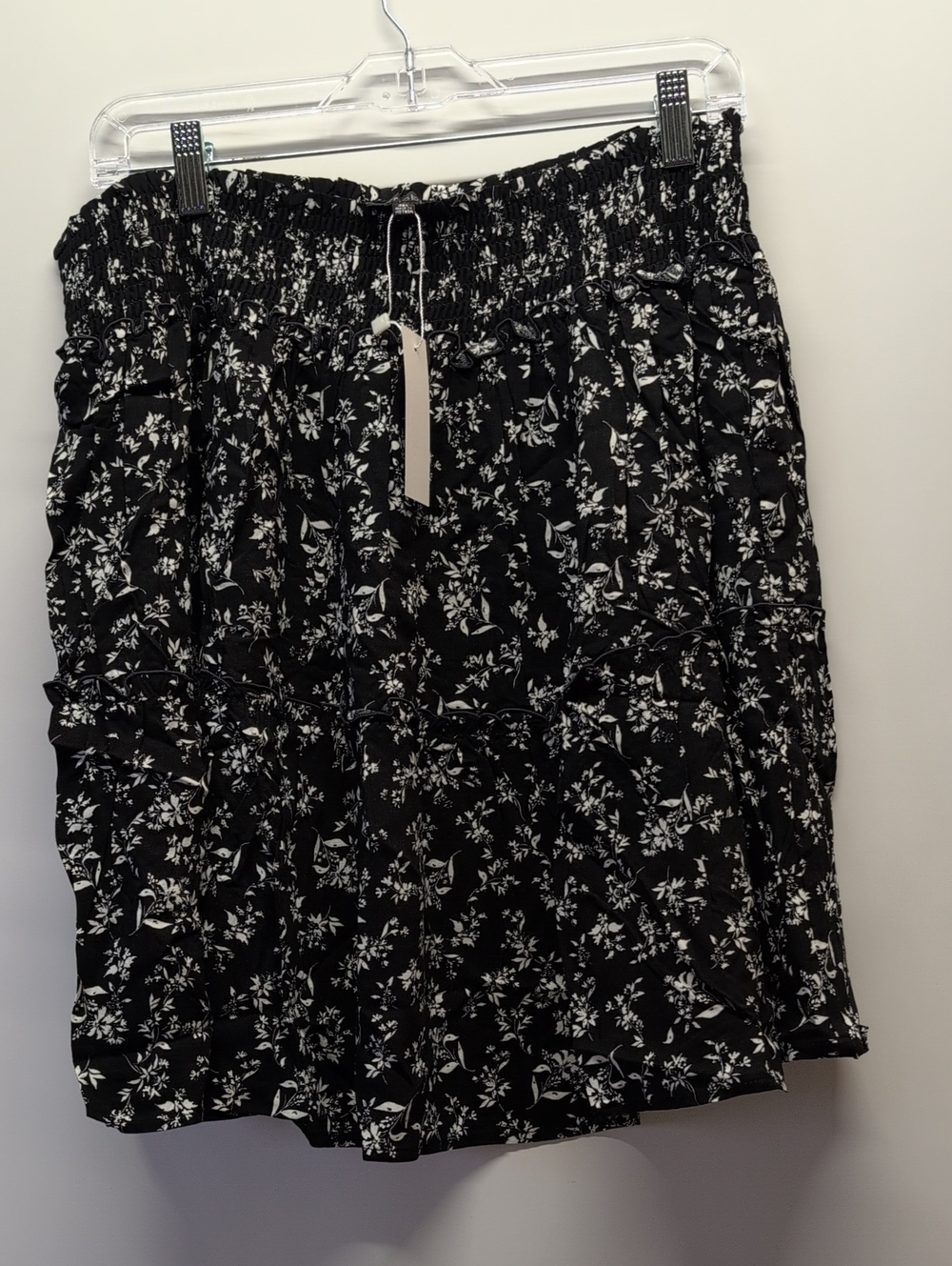 Zenobia Black and White Floral Smocked Midi Skirt Teen Plus/Adult. See Descript